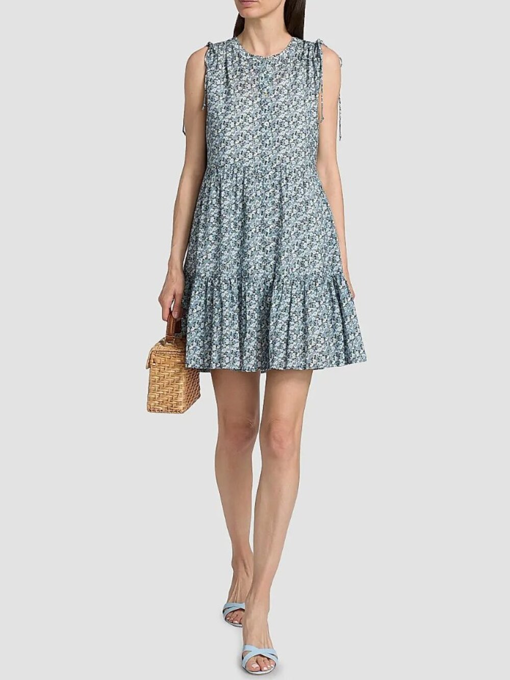 Veronica Beard Yulianna Floral Cotton-Blend Dress Lake Mist Multi Size L NWT$378